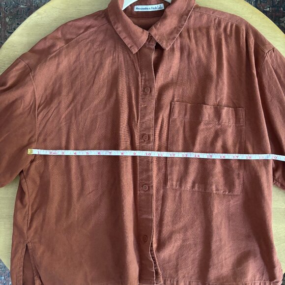 Abercrombie & Fitch Oversized Pocket Front Linen Button Down Short Sleeve Rust - Picture 5 of 6